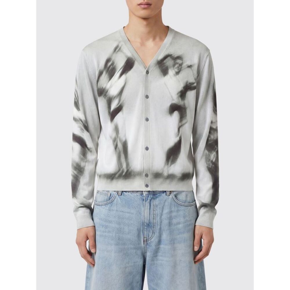 Versace Men Versace Abstract Pattern Silk Cardigan With V-Neck